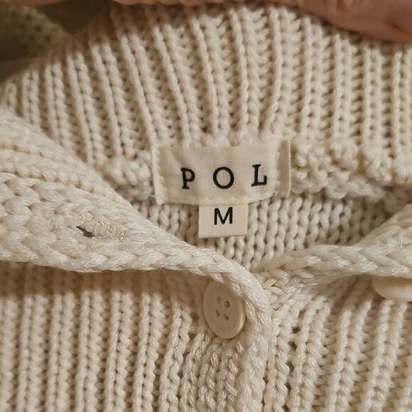 POL Boho Fringe Cream Three Button Collared Sweater with Fringe Detailing -Med - Picture 5 of 7